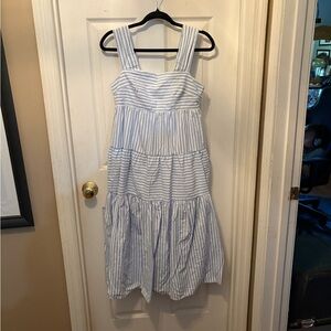 Entro Blue and White Striped Midi Dress‎